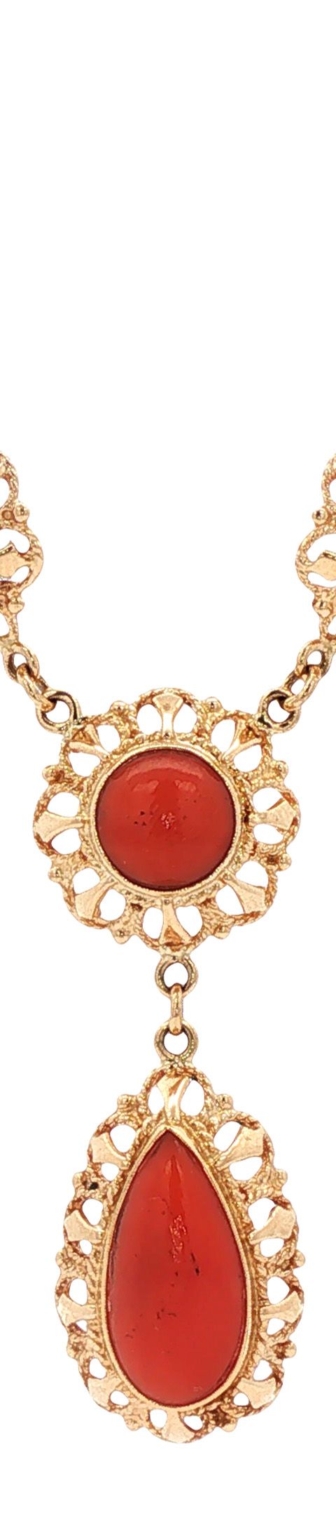 Vintage 14K Gold Necklace with Red Coral